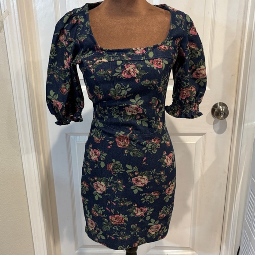 Betsey Johnson Navy Floral Long Sleeve Dress